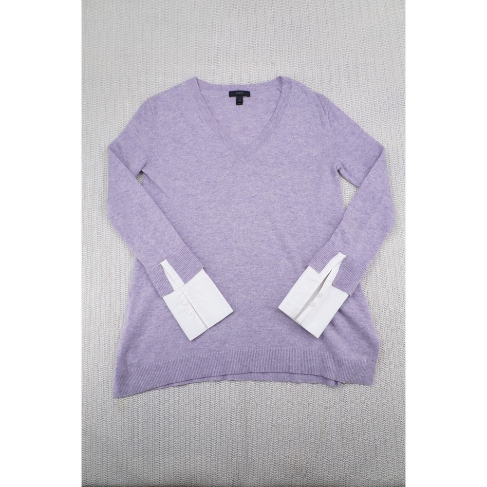 J Crew Sweater Womens Extra Small Purple Arm Cuffs V-Neck Pullover Wool Blend